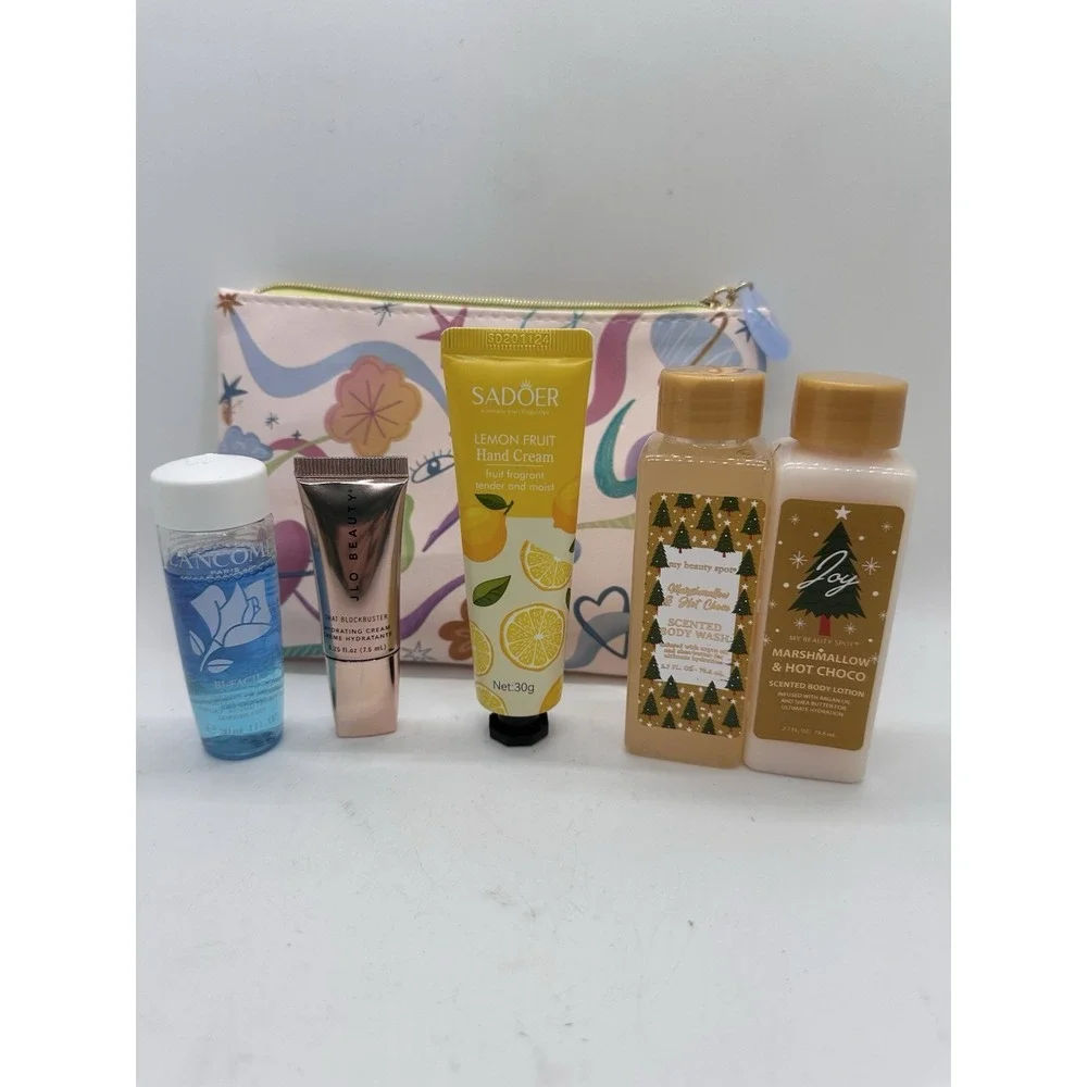 Ipsy Makeup Bag Beauty Lot Lancome JLo Hand Cream Body‎ Wash Lotion Travel Size